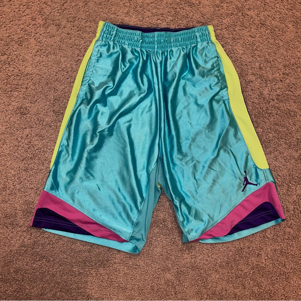 Jordan Men's Teal and Yellow Athletic Shorts